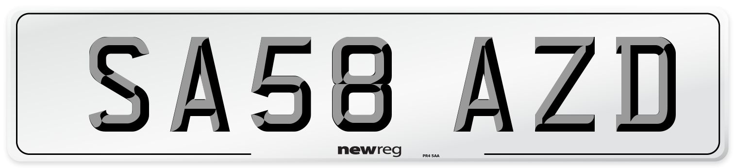 SA58 AZD Number Plate from New Reg